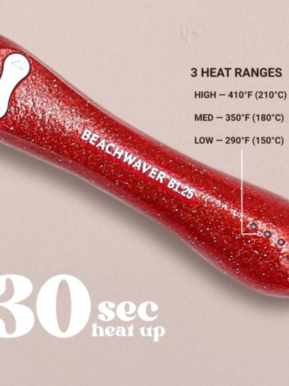 EUC Beachwaver B1 - RED Glitter 1-Inch Rotating Curling Iron 3 Heat Ranges